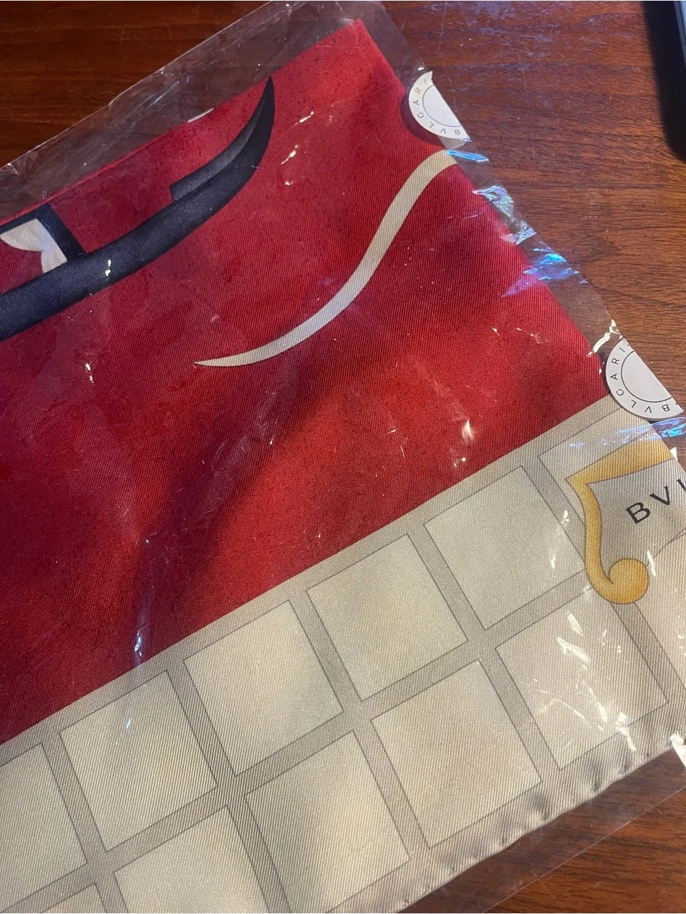 Bulgari Red, Yellow, Black & Cream Silk Scarf with Gondola Motif